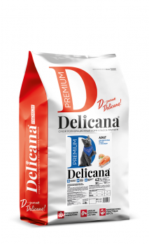Сухой полнорационный корм Delicana для взрослых кошек с лососем 8кг